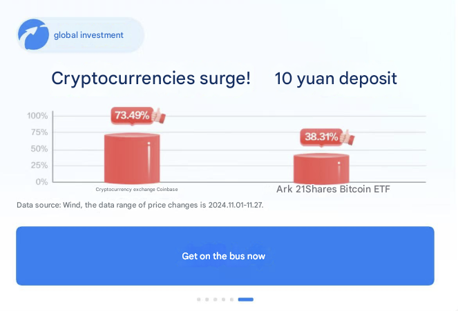 Coinbase และ ARK 21Shares Bitcoin ETF ปรากฏบนโฆษณาหน้าแรกของ Alipay ( ที่มา: Colin Wu )