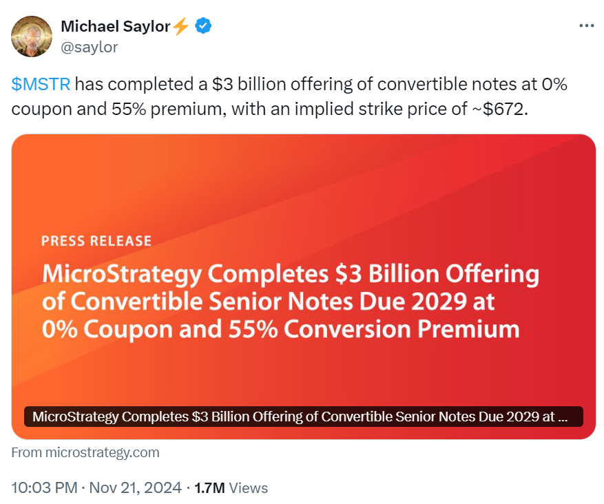 MicroStrategy ระดมทุนได้ทั้งหมด 3 พันล้านดอลลาร์ ( ที่มา :&nbsp;Michael Saylor )