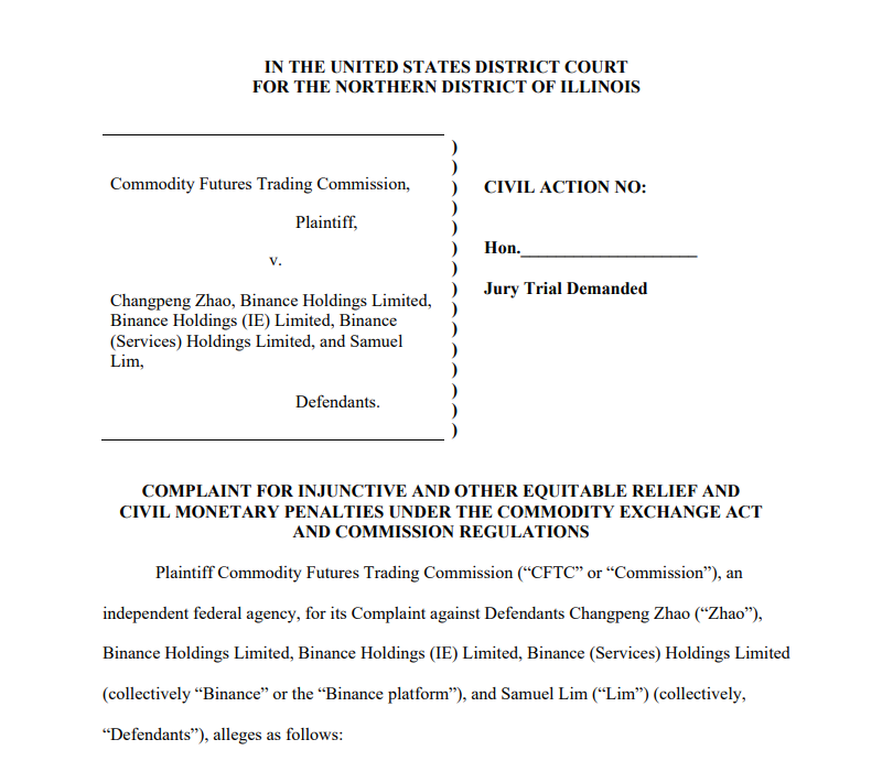 <i>หน้าแรกของเอกสารยื่นฟ้องจาก CFTC<br>รูปภาพ: United States District Court</i>