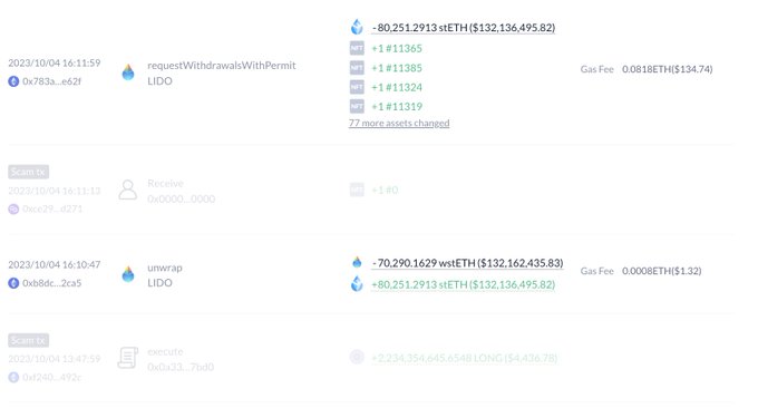 <i>Justin Sun ถอนเหรียญออกจาก LIDO<br>รูปภาพ: etherscan</i>