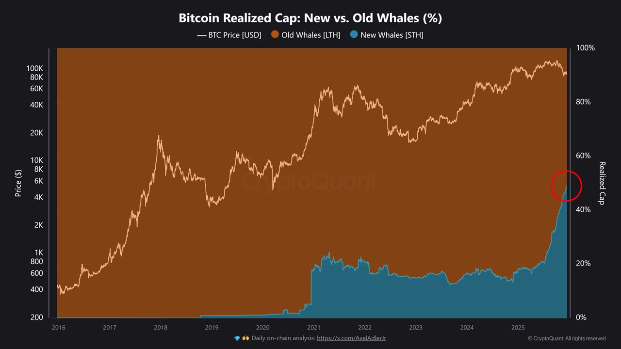 Realized Cap ของ Bitcoin ที่อยู่ในมือของนักลงทุนรายใหญ่รุ่นใหม่ ( ที่มา : CryptoQuant )