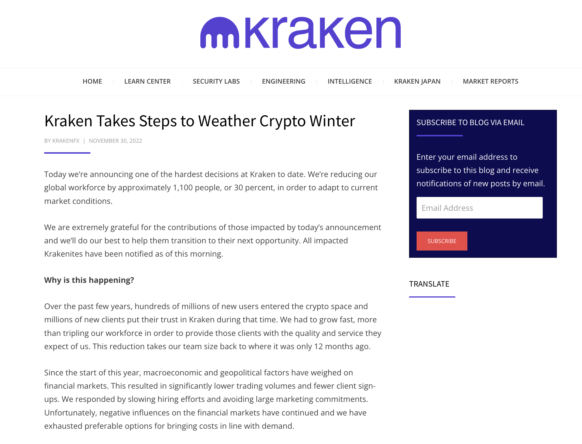 <i>ประกาศปลดพนักงานของ Kraken เว็บเทรดคริปโตอันดับ 3</i>