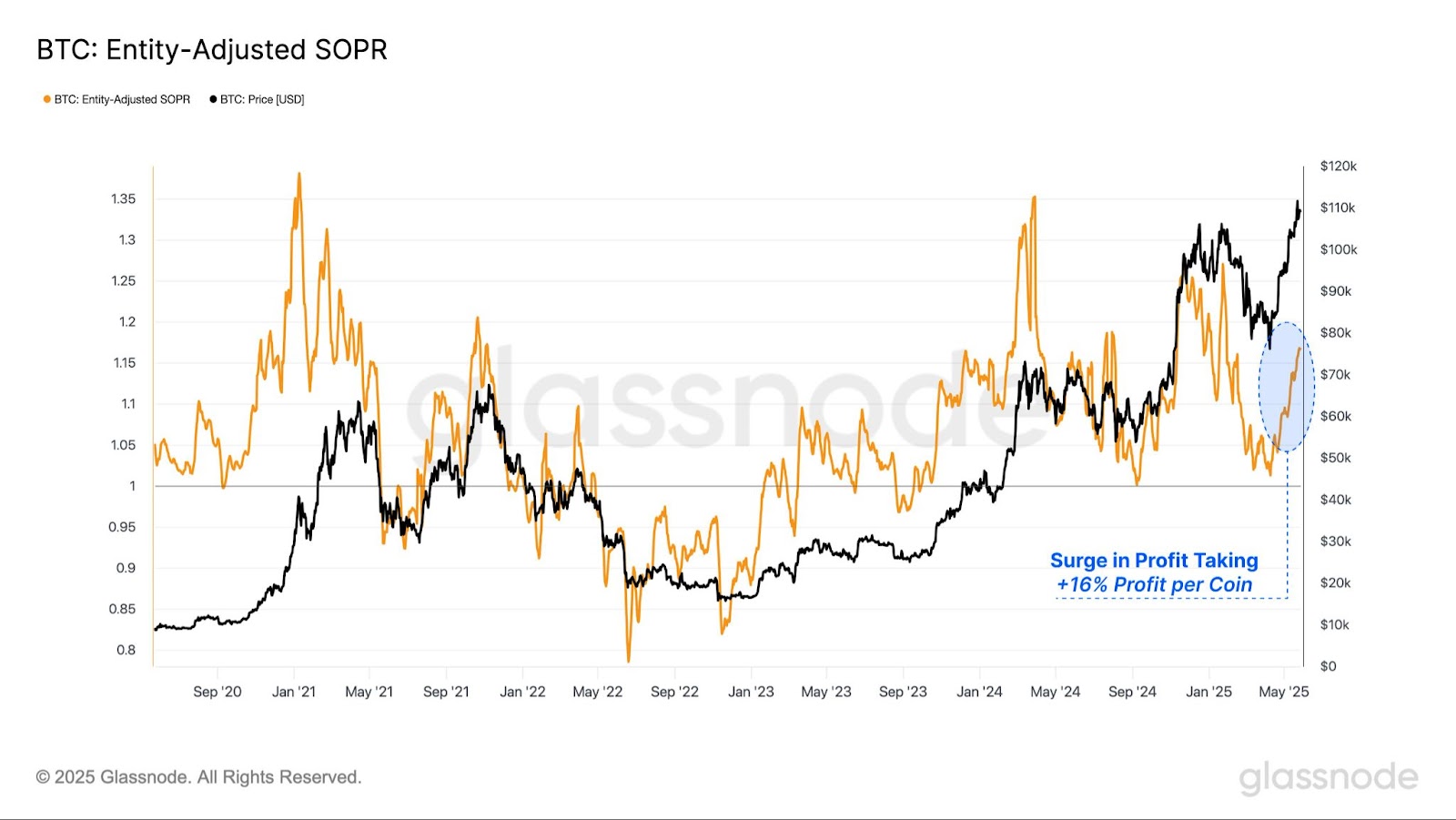 Bitcoin เห็นการเพิ่มขึ้นของการขายทำกำไรในเดือนพฤษภาคมและมิถุนายน ( ที่มา : Glassnode )