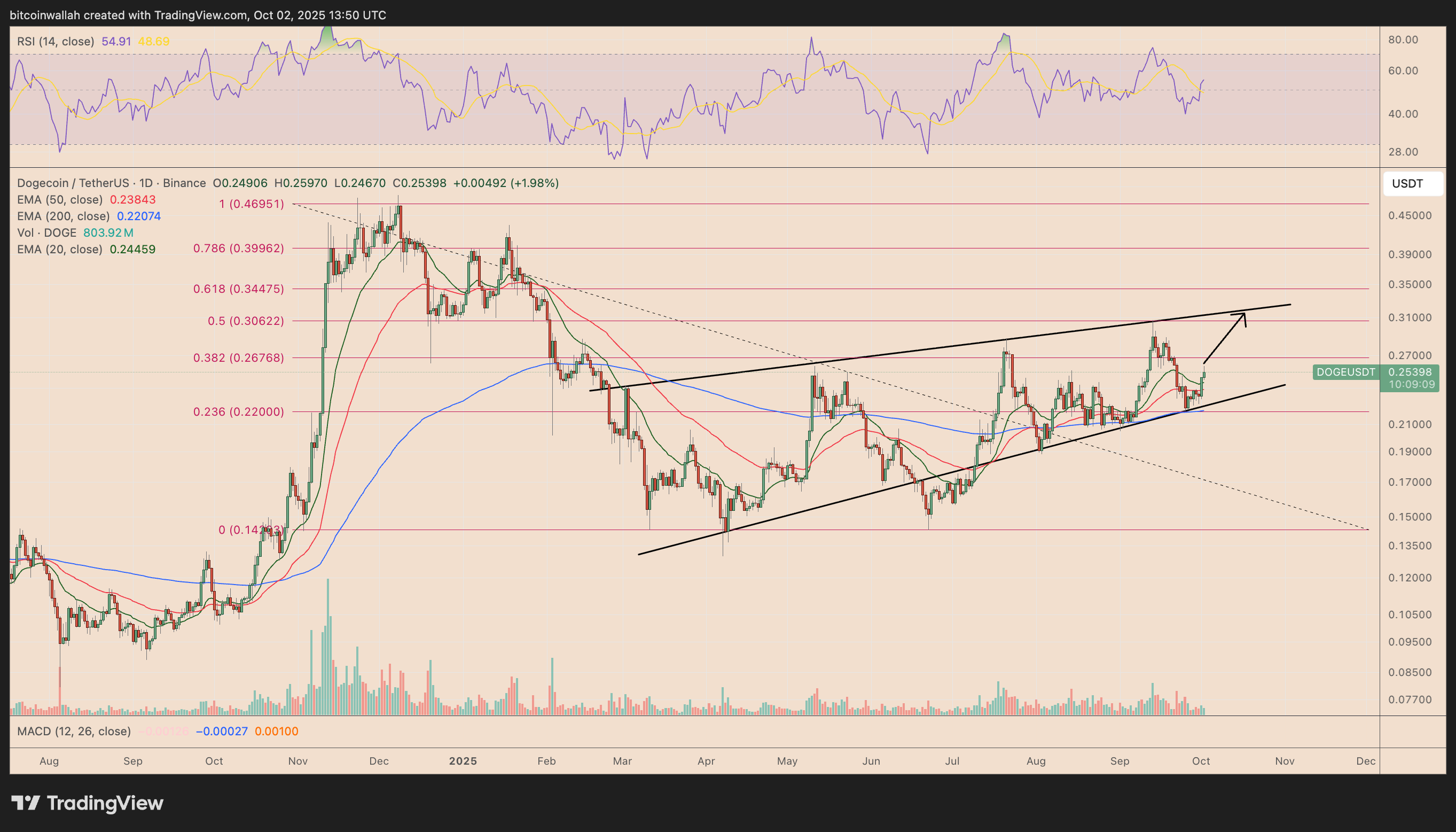 การวิเคราะห์บนกราฟ DOGE/USD รายวัน ( ที่มา : TradingView )