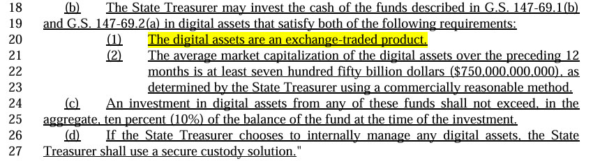 ภาพจาก HB92 แสดงให้เห็นว่าสินทรัพย์ดิจิทัลต้องอยู่ในรูปแบบ ETP เท่านั้น ( ที่มา : สภานิติบัญญัติรัฐนอร์ทแคโรไลนา )