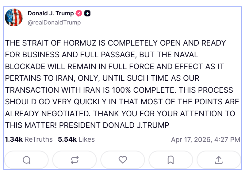 โพสต์บน Trust Social ของ Trump ( ที่มา :&nbsp;Donald Trump )