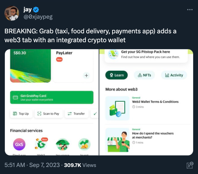 <i>นำร่อง Grab Web3 Wallet<br>รูปภาพ: X</i>