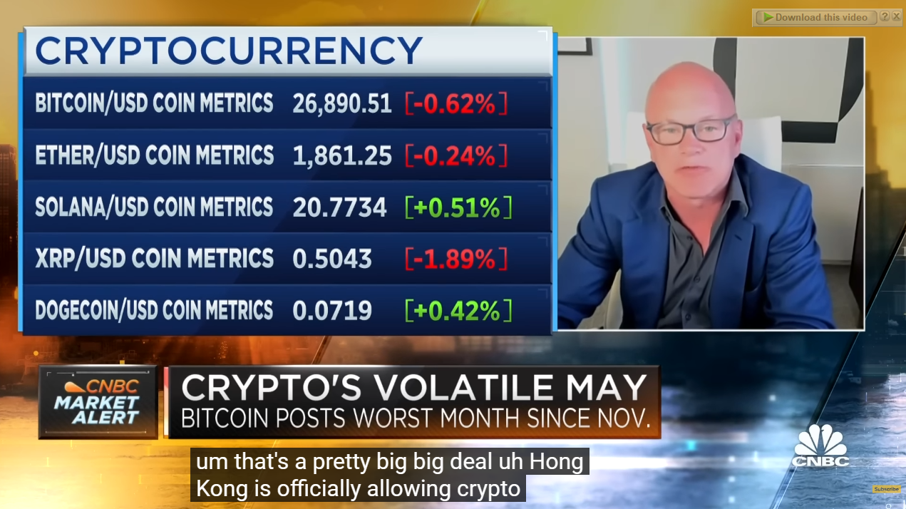 <i>Mike Novogratz ในการสัมภาษณ์กับ CNBC<br>รูปภาพ: YouTube/CNBC Television</i>