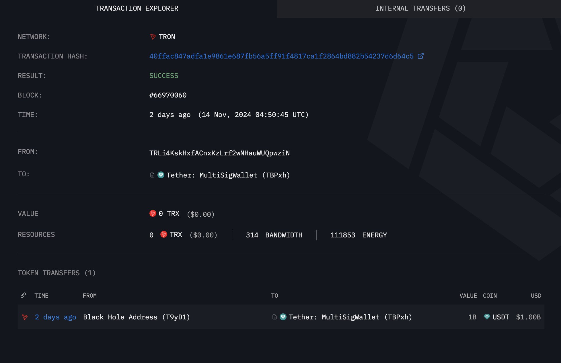 Tether ผลิต USDT เพิ่มบนเครือข่าย Tron ( ที่มา : Arkham Intelligence )