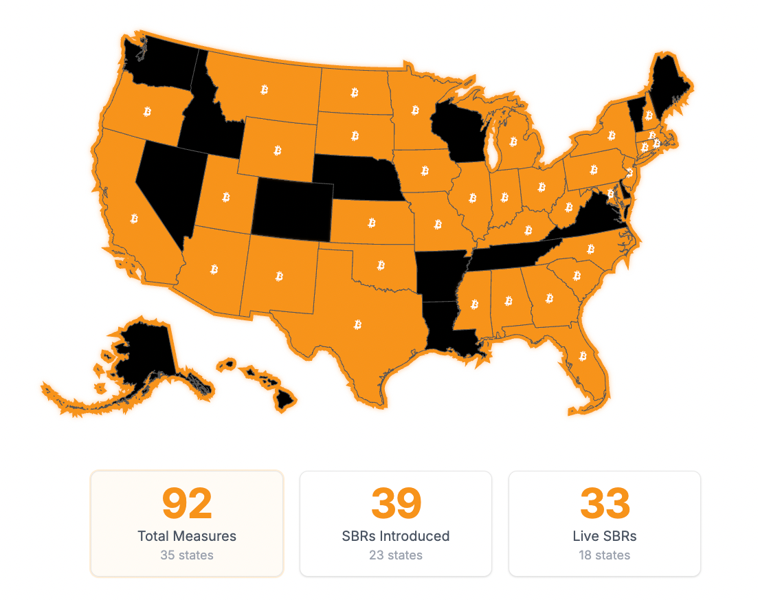 มีการเสนอกฎหมายการลงทุนใน Bitcoin ของรัฐ ทั้งหมด 39 ฉบับจาก 23 รัฐ( ที่มา: Bitcoin Laws )