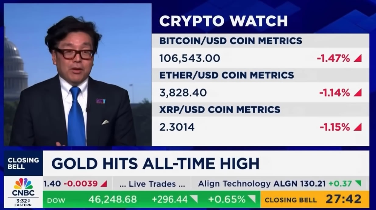 Tom Lee ให้สัมภาษณ์บนรายการ CNBC ในวันศุกร์ที่ผ่านมา ( ที่มา : YouTube )