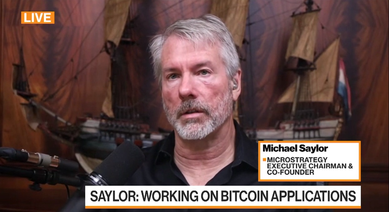 <i>Michael Saylor&nbsp;ให้สัมภาษณ์ในรายการของ Bloomberg <br>รูปภาพ:&nbsp;Bloomberg Television</i>