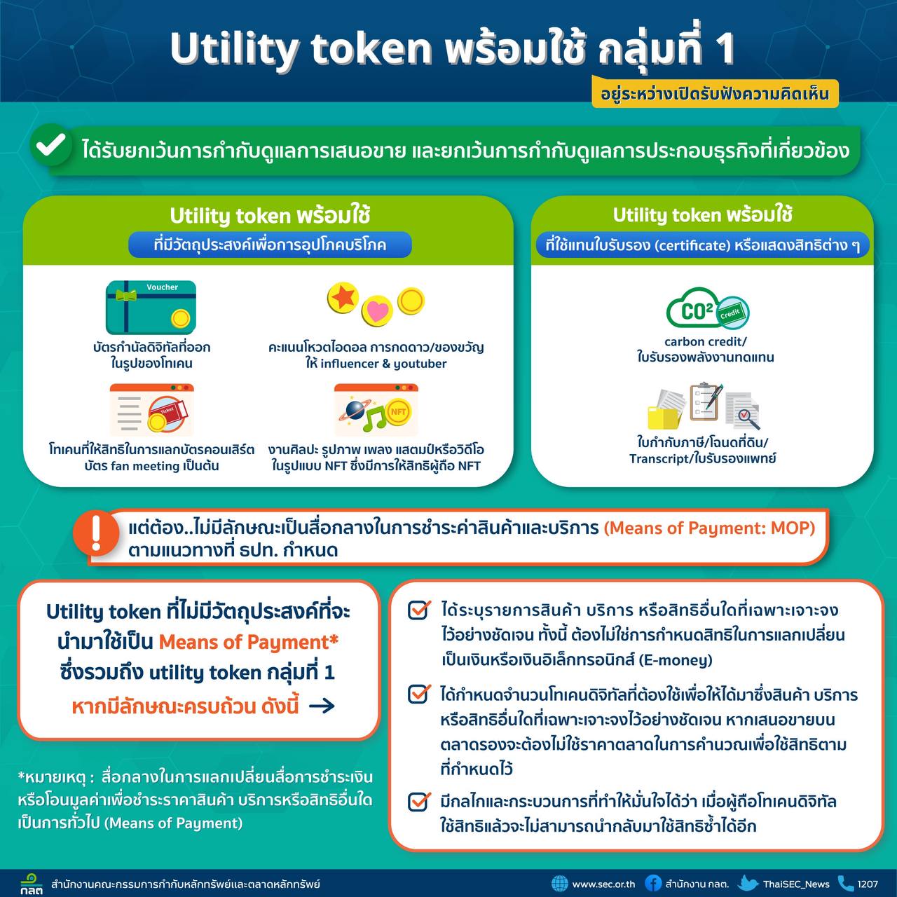 Utility token กลุ่มที่ 1<br>รูปภาพ: ก.ล.ต.<br>