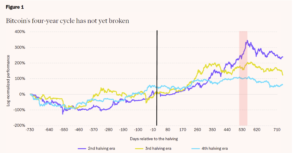 การเคลื่อนไหวของราคา Bitcoin ในปีนี้ชี้ว่าวัฏจักรตลาด 4 ปียังคงอยู่ ( ที่มา : 21shares )