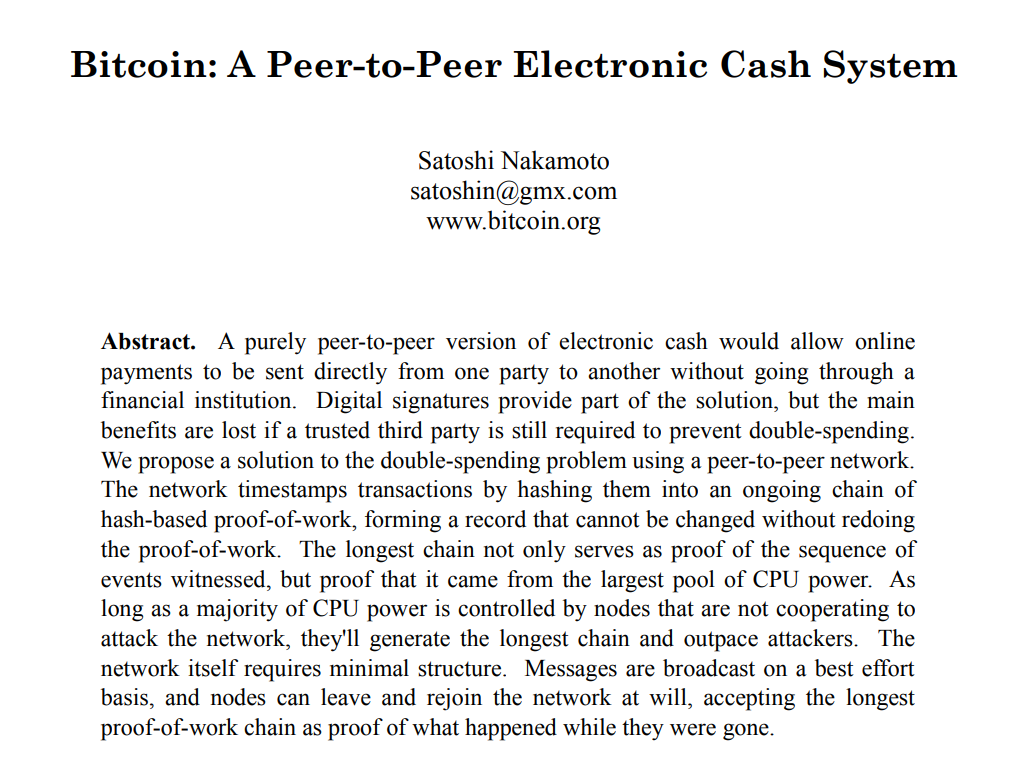 ข้อความที่ตัดตอนมาจากก Bitcoin Whitepaper<br>ที่มา: bitcoin.org