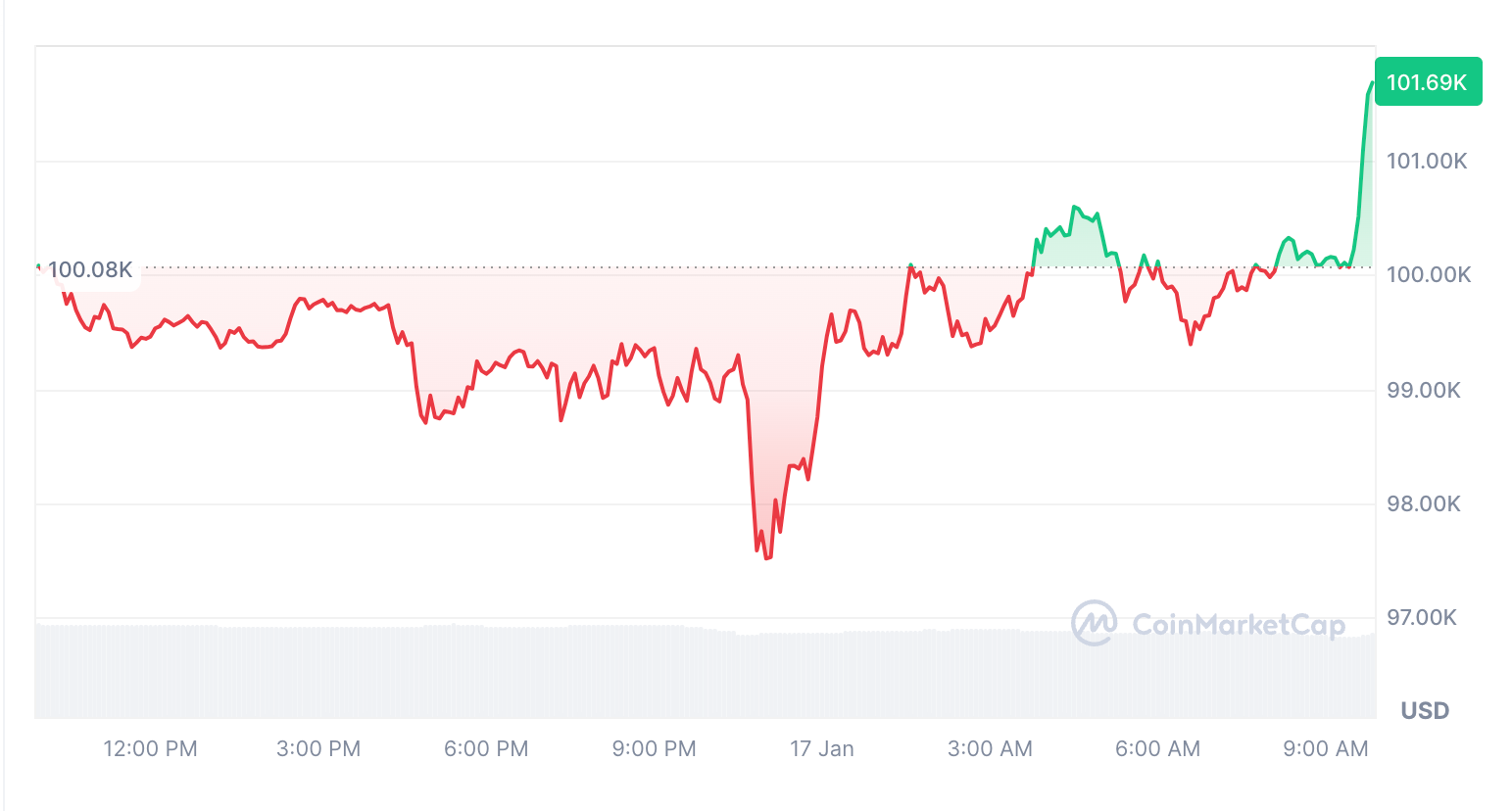 ปัจจุบัน Bitcoin มีราคาซื้อขายอยู่ที่ 101,690 ดอลลาร์สหรัฐ ( ที่มา: CoinMarketCap )