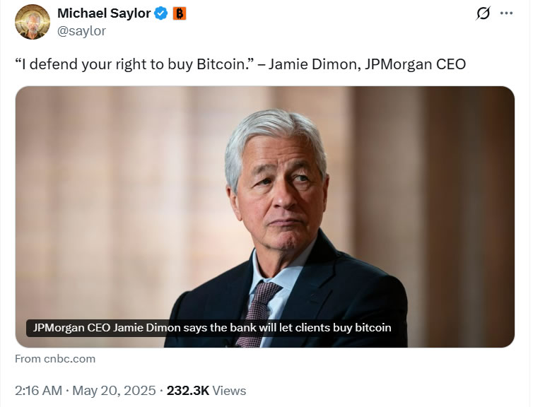 Michael Saylor แสดงความคิดเห็นเกี่ยวกับประกาศของ&nbsp;Dimon ( ที่มา : Michael Saylor )