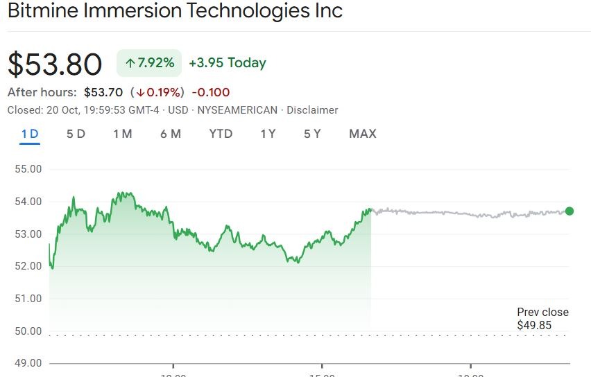 หุ้นของ BitMine เพิ่มขึ้นกว่า 7% ในวันจันทร์ที่ผ่านมา ( ที่มา : Google Finance )