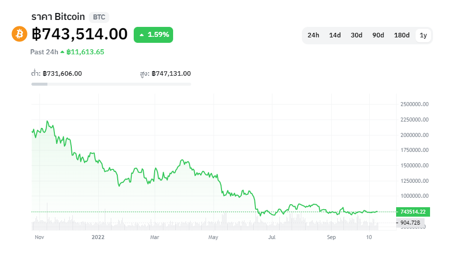 <i>กราฟราคา Bitcoin ในรอบ 1 ปี<br>รูปภาพ: CryptoSiam</i>